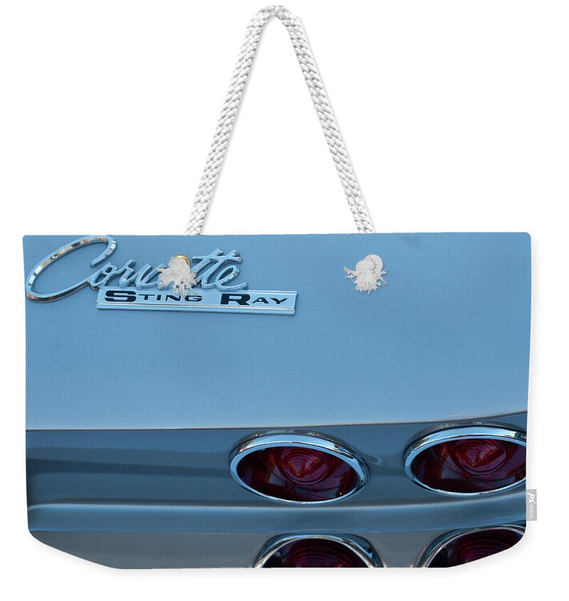 Corvette Weekender Tote Bag featuring the photograph 1967 Corvette Sting Ray by Jani Freimann