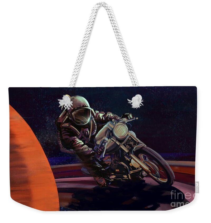 Cafe Racer Weekender Tote Bag featuring the painting Cosmic cafe racer by Sassan Filsoof