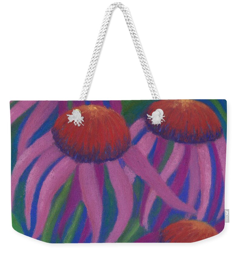 Coneflowers Weekender Tote Bag featuring the pastel Cosmic Coneflowers by Anne Katzeff