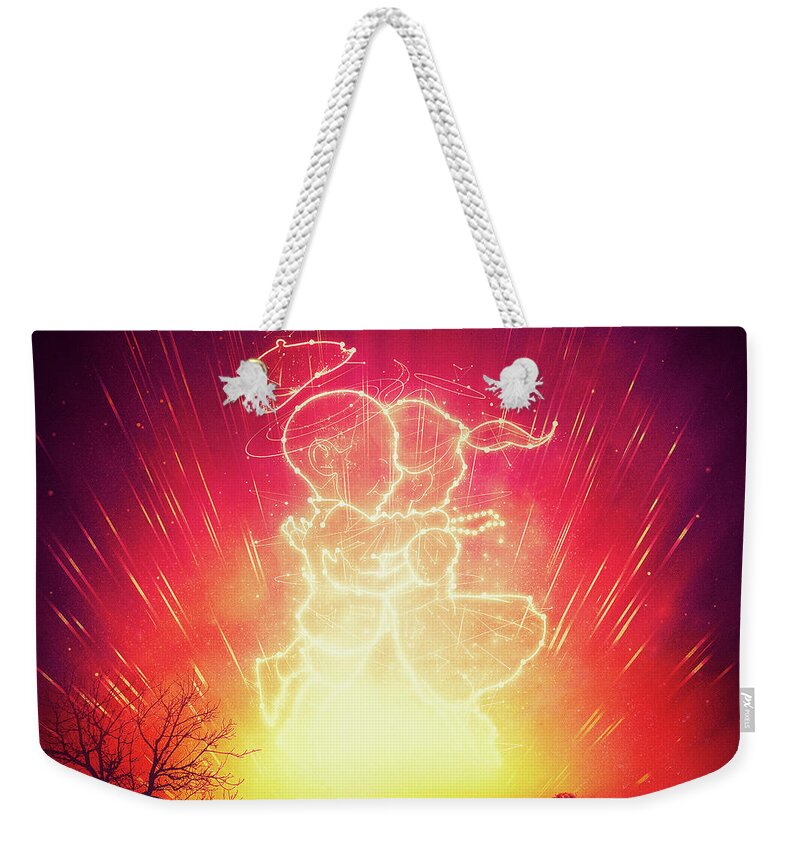 Astrology Weekender Tote Bag featuring the digital art Cosmo and Celeste Colorful Cosmological Night Sky Couple in Love by Philipp Rietz