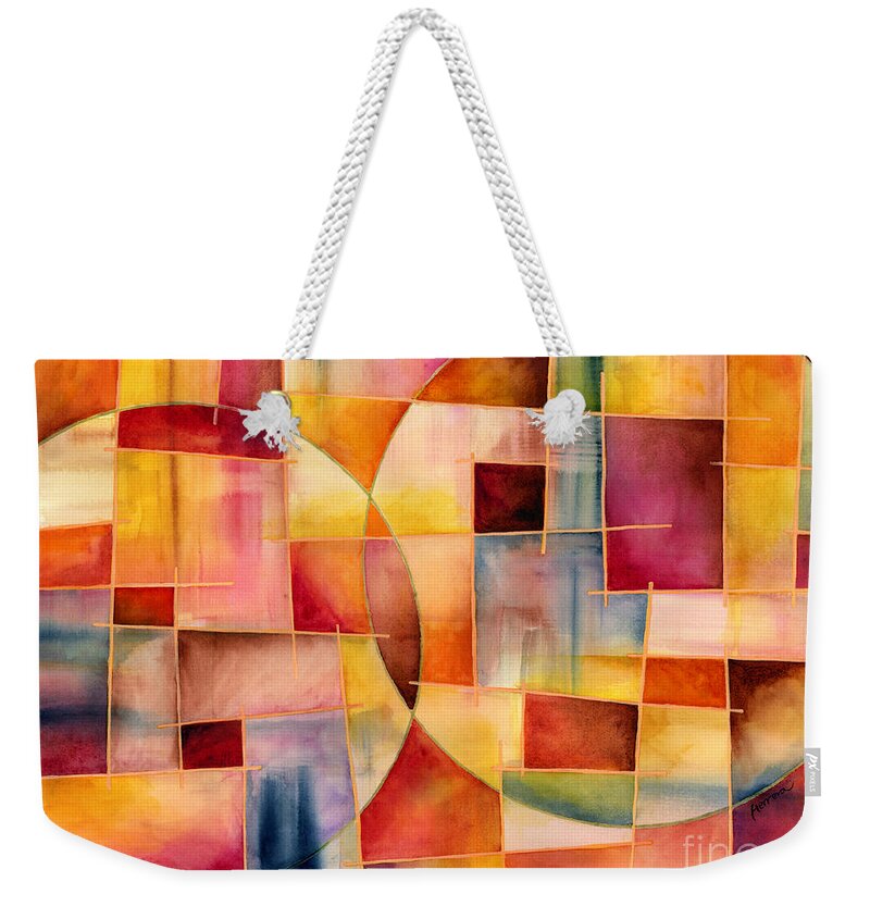 Abstract Weekender Tote Bag featuring the painting Cosmopolitan 1 by Hailey E Herrera
