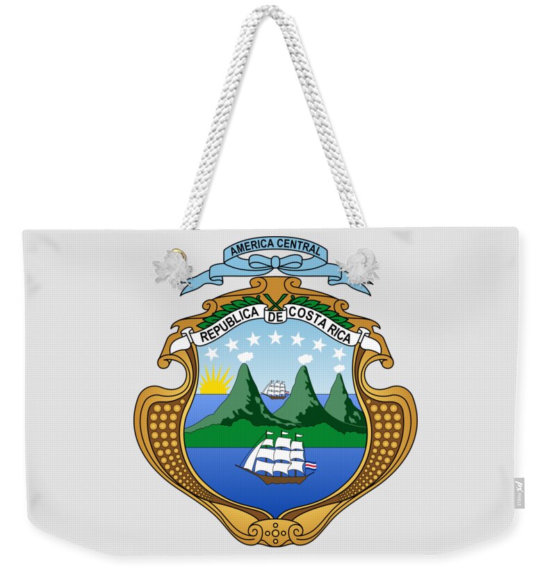 Costa Rica Weekender Tote Bag featuring the drawing Costa Rica Coat of Arms by Movie Poster Prints