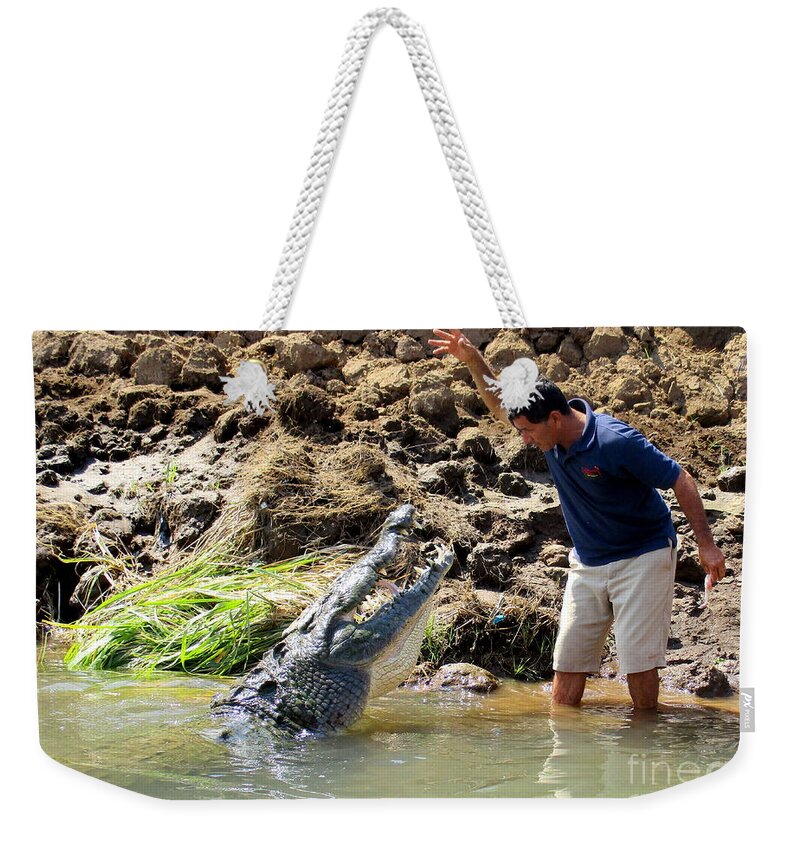 Crocodile Weekender Tote Bag featuring the photograph Costa Rica Crocodile 4 by Randall Weidner
