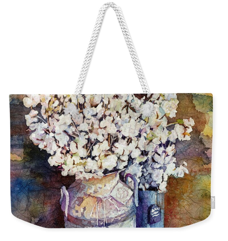 Cotton Stalks Weekender Tote Bag featuring the painting Cotton Stalks by Hailey E Herrera