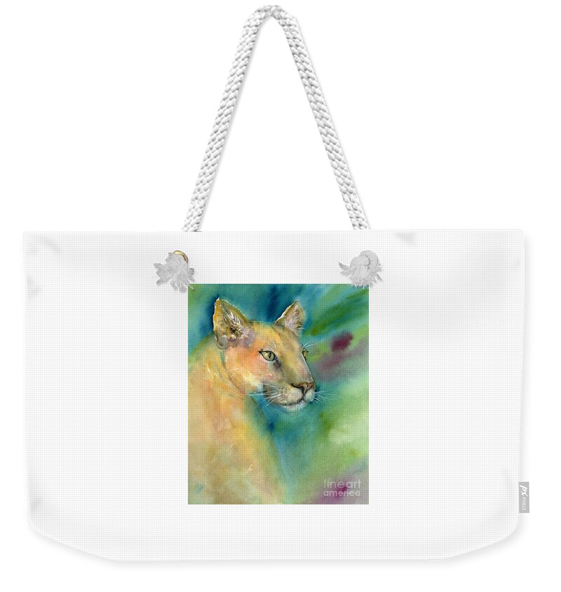 Cat Weekender Tote Bag featuring the painting Cougar by Amy Kirkpatrick