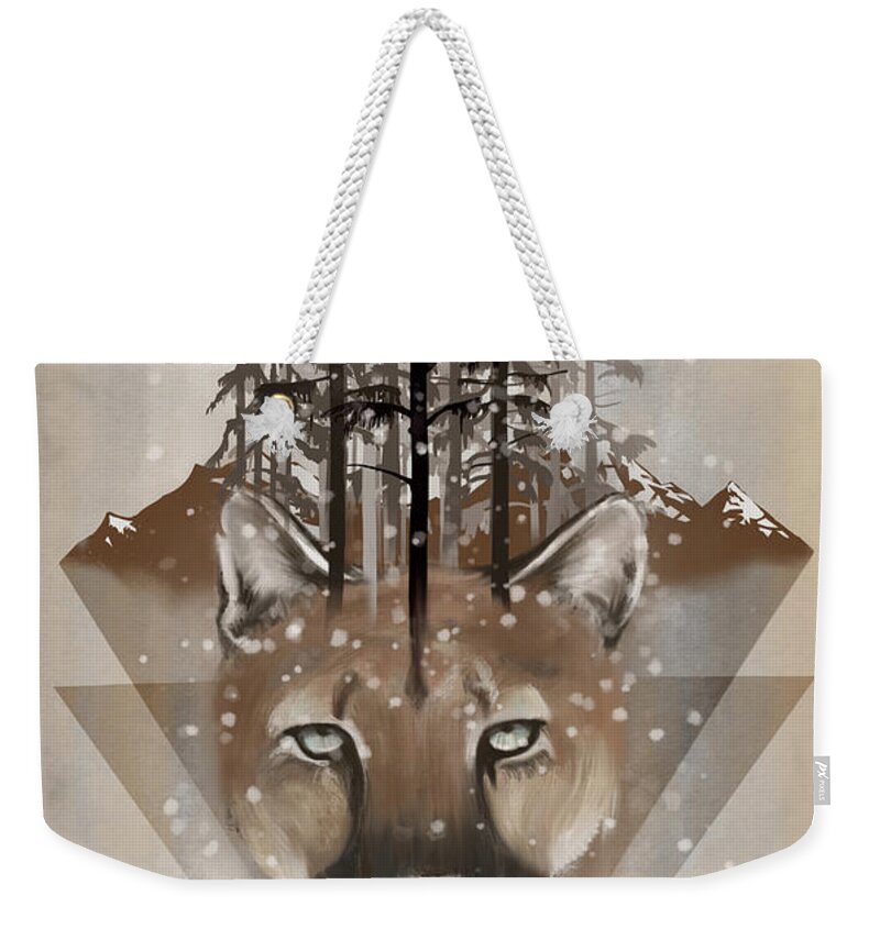 Wildlife Weekender Tote Bag featuring the painting Cougar by Sassan Filsoof