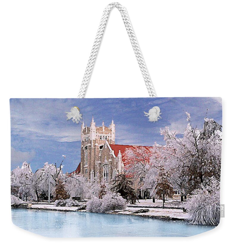 Winter Weekender Tote Bag featuring the photograph Country Club Christian Church by Steve Karol