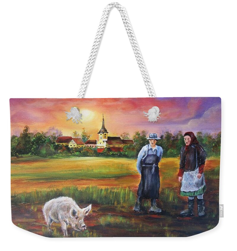 Landscape Weekender Tote Bag featuring the painting Country life by Vesna Martinjak