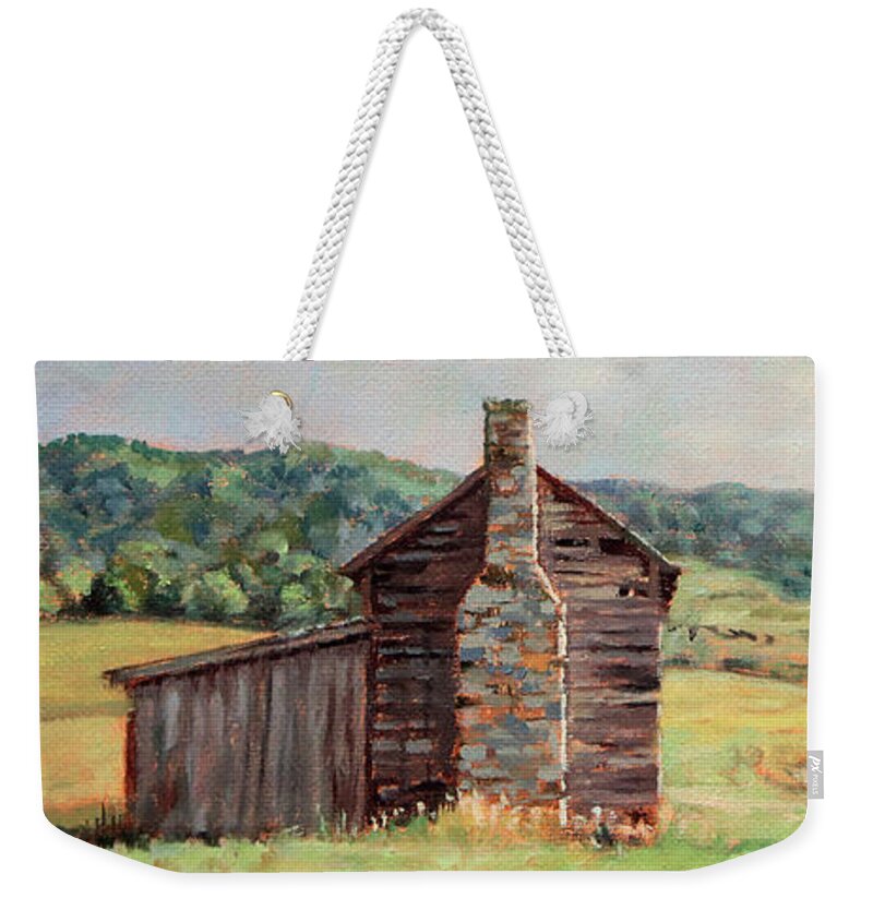 Old Cabins Weekender Tote Bag featuring the painting Country Quiet _ Rocky Gap Virginia by Bonnie Mason