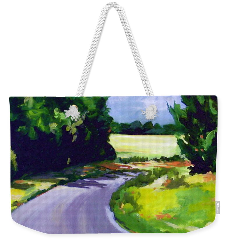 Road Weekender Tote Bag featuring the painting Country Road by Outre Art Natalie Eisen