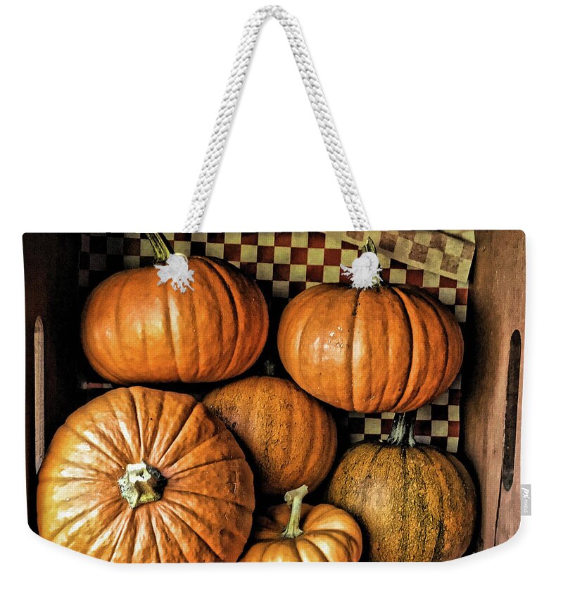 Pumpkins Weekender Tote Bag featuring the photograph County Fair Pumpkins by Steph Gabler