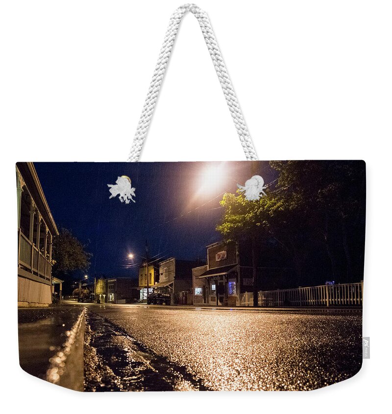 Landscapes Weekender Tote Bag featuring the photograph Coupeville on a Rainy Night by Mary Lee Dereske