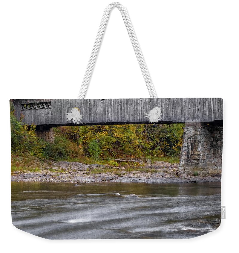 Covered Bridges In Vermont Weekender Tote Bag featuring the photograph Covered Bridge In Vermont with Fall Foliage by Robert Bellomy