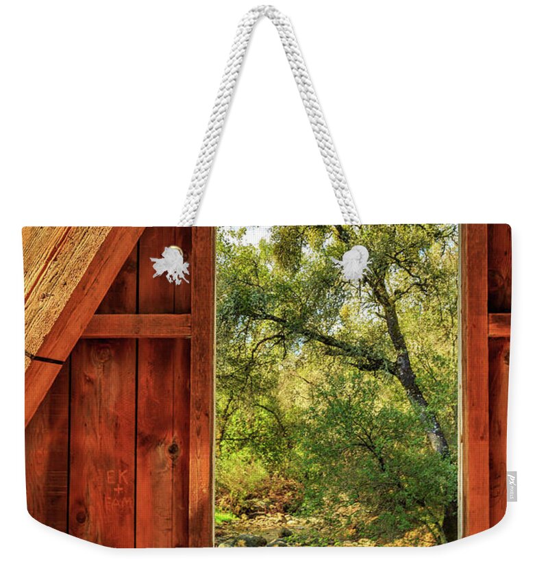 Covered Bridge Weekender Tote Bag featuring the photograph Covered Bridge Window by James Eddy
