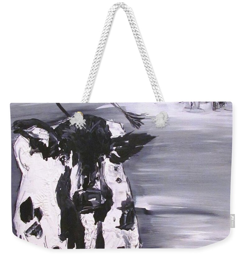 Cow Weekender Tote Bag featuring the painting Cow in Winter by Terri Einer