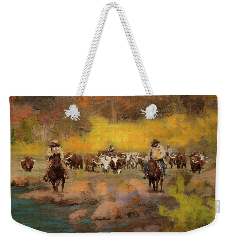 Cowboys Weekender Tote Bag featuring the photograph Cowboys and Longhorns by Toni Hopper