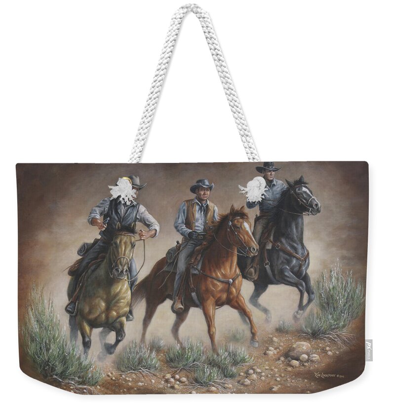 Cowboys Weekender Tote Bag featuring the painting Cowboys by Kim Lockman