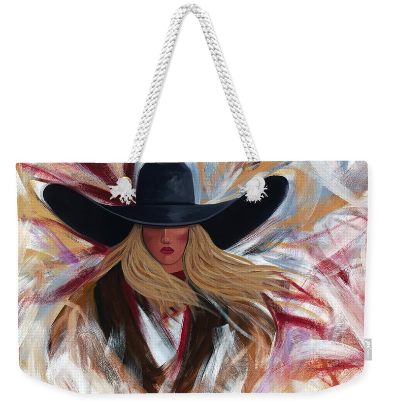 Colorful Cowboy Painting. Weekender Tote Bag featuring the painting Cowgirl Colors by Lance Headlee
