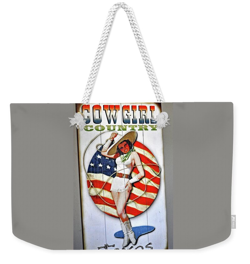 Girl Weekender Tote Bag featuring the photograph Cowgirl Pin-up Texas by Jay Milo