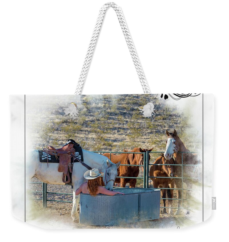  Spa Weekender Tote Bag featuring the photograph Cowgirl Spa 3a of 6 by Walter Herrit