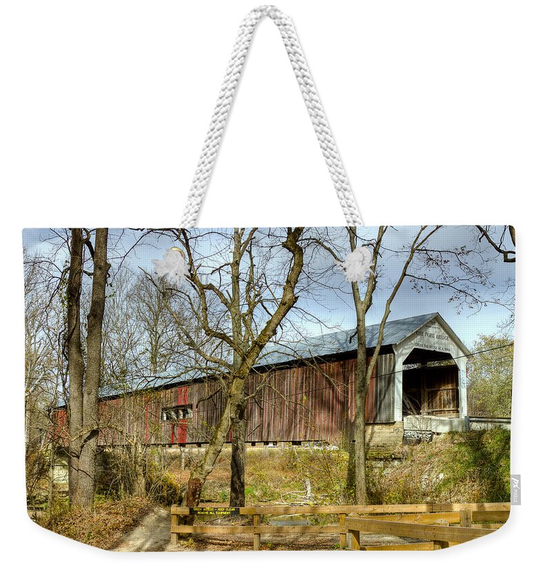 America Weekender Tote Bag featuring the photograph Cox Ford covered bridge by Jack R Perry