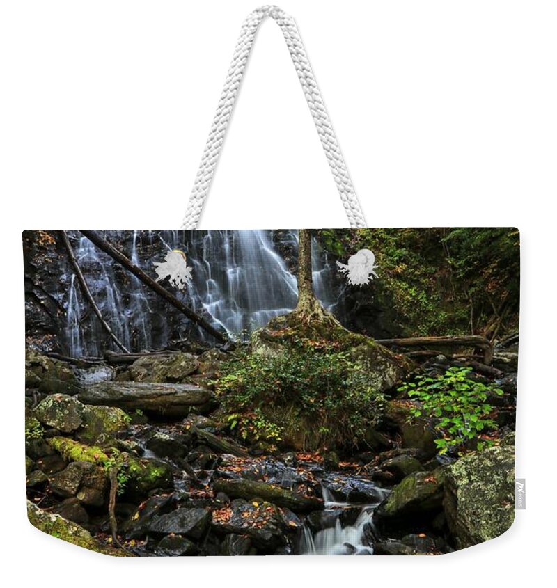Crabtree Falls Weekender Tote Bag featuring the photograph Crabtree Falls In Autumn by Carol Montoya