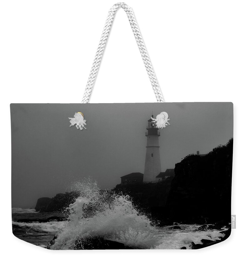 Fog Weekender Tote Bag featuring the photograph Crashing Waves on a foggy morning by Darryl Hendricks