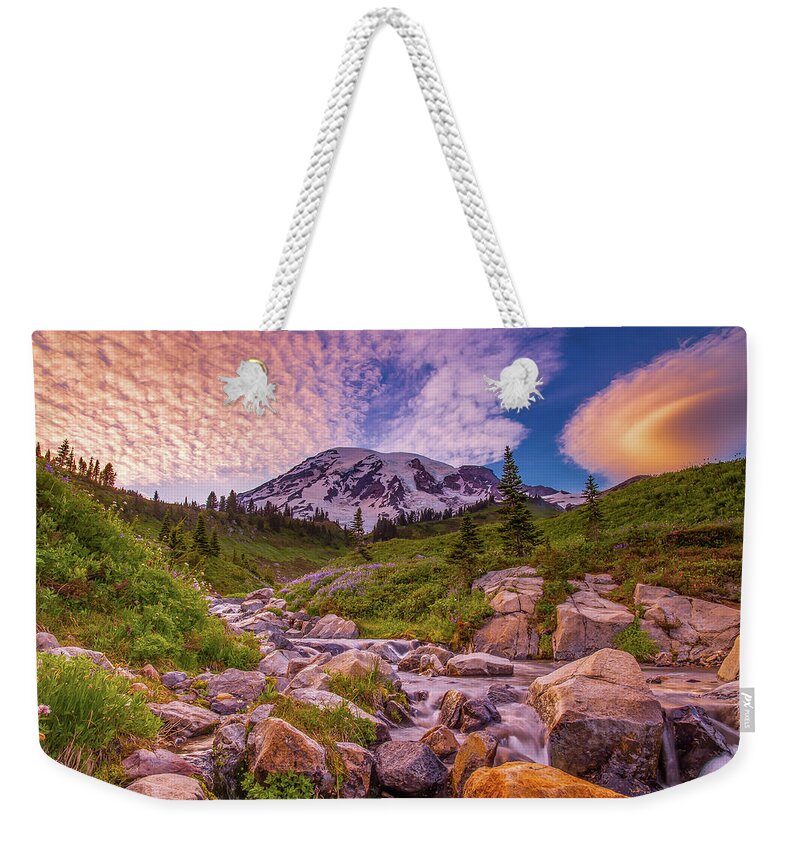 Mount Rainier Weekender Tote Bag featuring the photograph Crazy Clouds by Judi Kubes