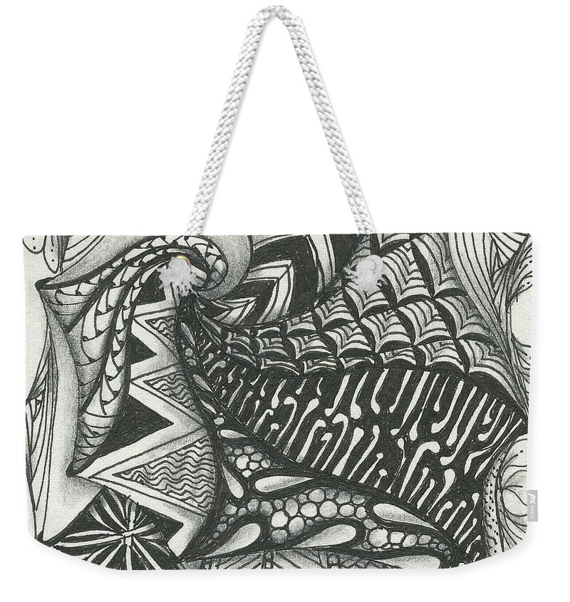 Zentangle Weekender Tote Bag featuring the drawing Crazy Spiral by Jan Steinle