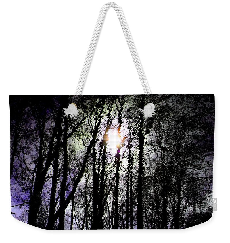 Water Weekender Tote Bag featuring the photograph Creek Shadow 3004 - Purple Night Forest by Jacob Folger