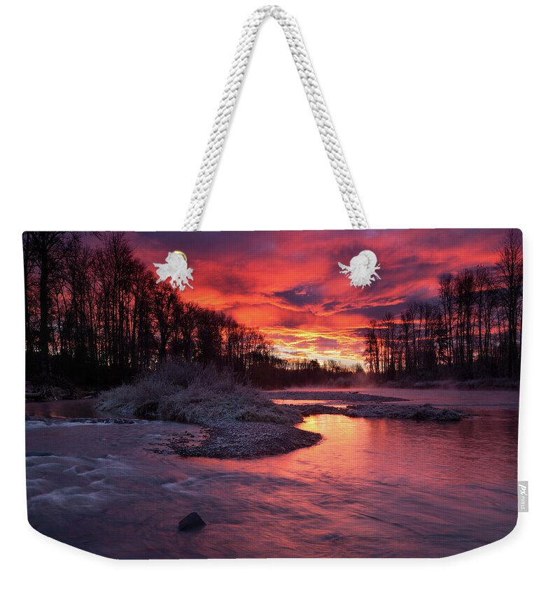 Colorful Weekender Tote Bag featuring the photograph Sage Island Sunrise by Andrew Kumler