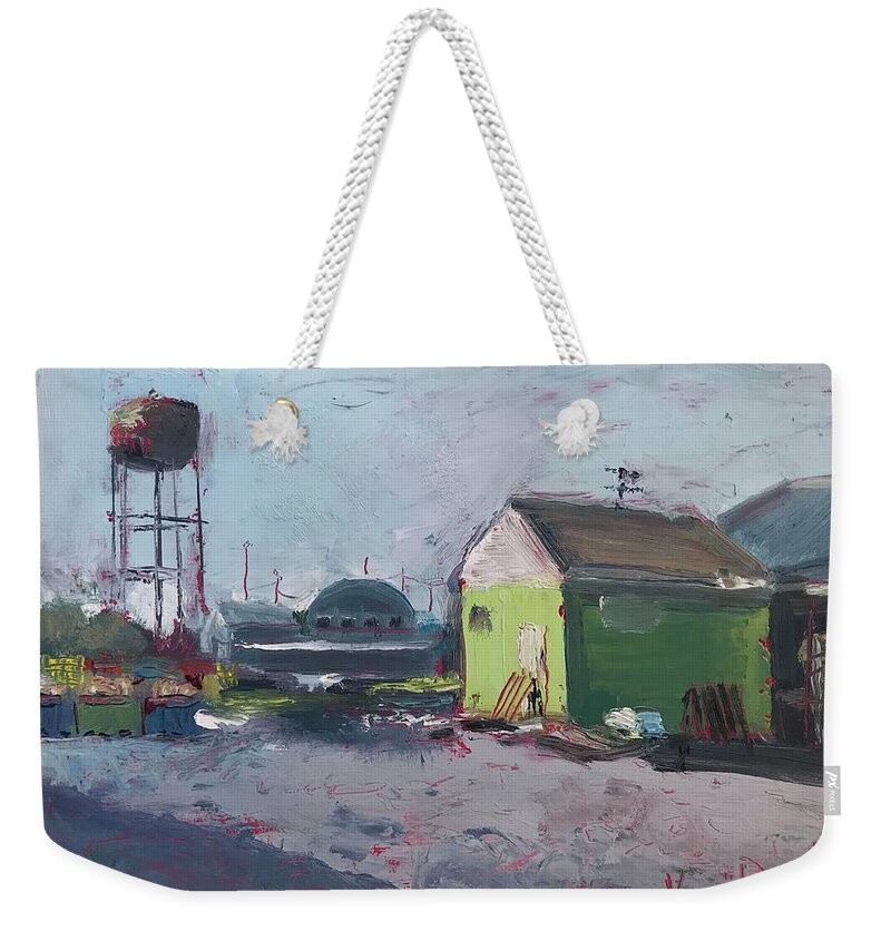 Impressionistic Painting Weekender Tote Bag featuring the painting Crisfield Shedding Yard by Maggii Sarfaty
