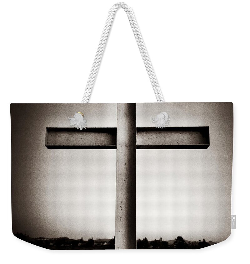 Belief Weekender Tote Bag featuring the photograph Cross Standing Against Sky by Bryan Mullennix
