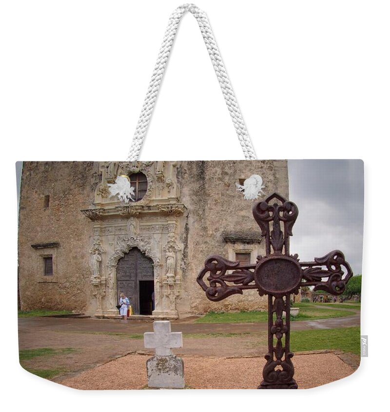 Cross Weekender Tote Bag featuring the photograph Crosses at the Mission by Buck Buchanan