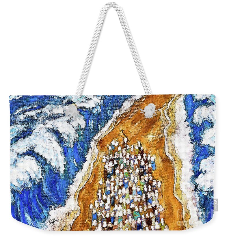 Passover Weekender Tote Bag featuring the painting Crossing the Red Sea Horizontal by Cheryl Rose