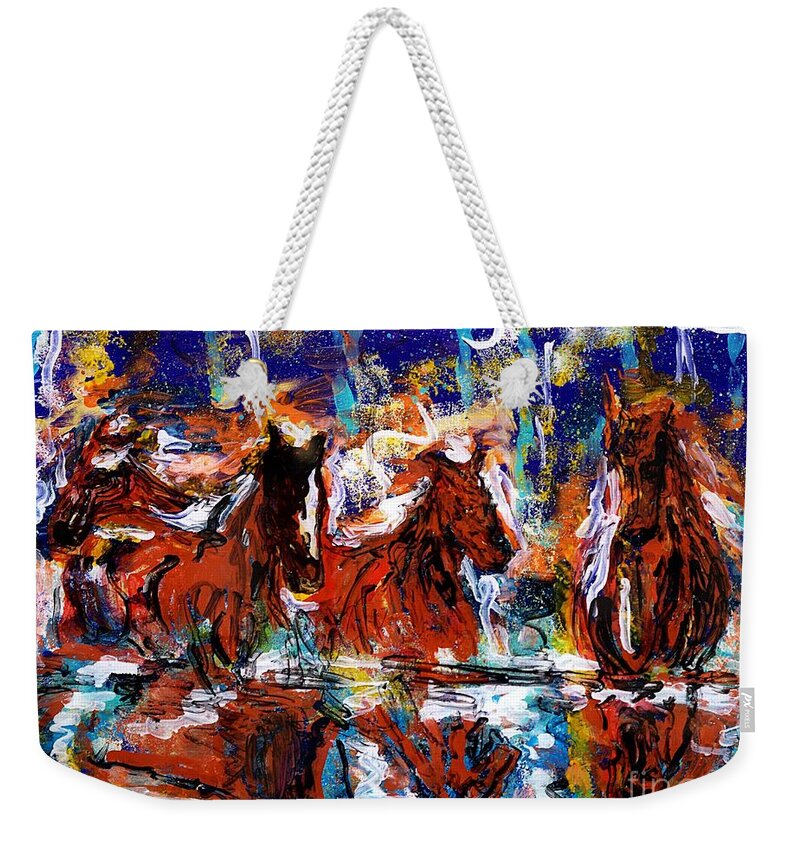 Abstract Colorful Painting Weekender Tote Bag featuring the painting Crossing water by Lidija Ivanek - SiLa