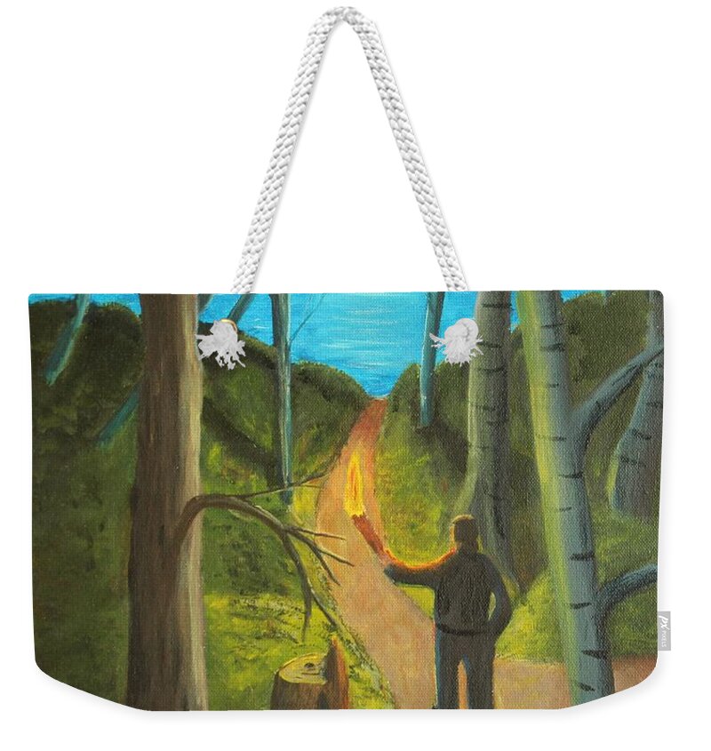 Forest Weekender Tote Bag featuring the painting Crossroads by David Bigelow