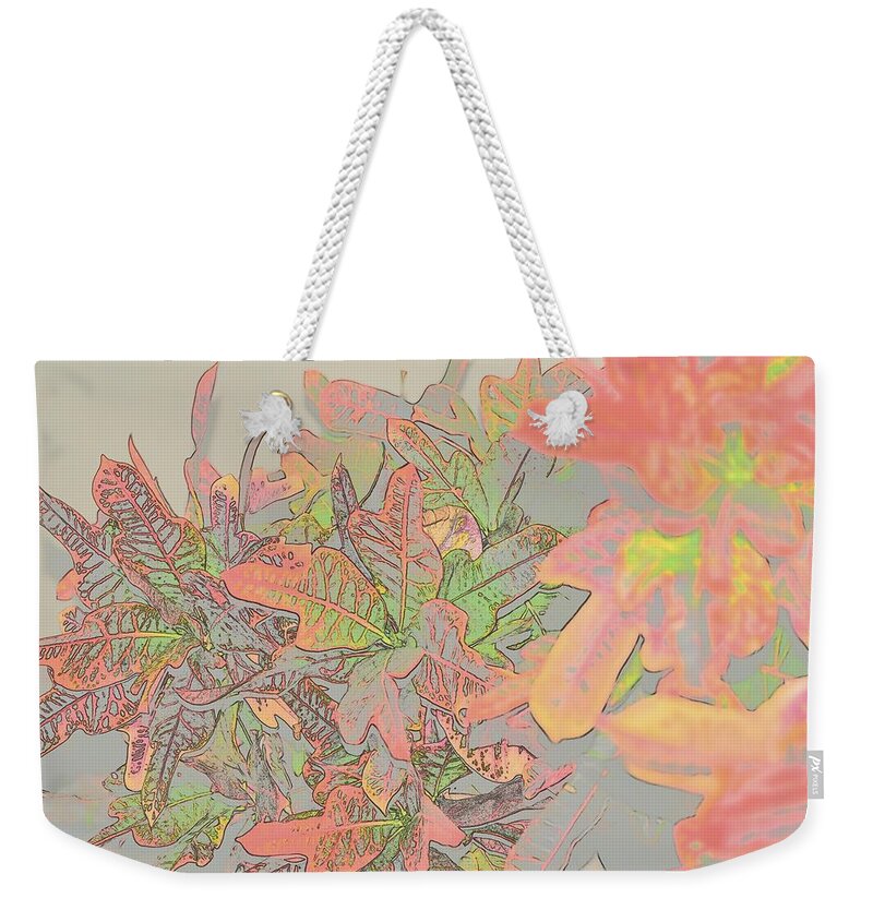 Linda Brody Weekender Tote Bag featuring the digital art Croton Leaves II Pastel by Linda Brody