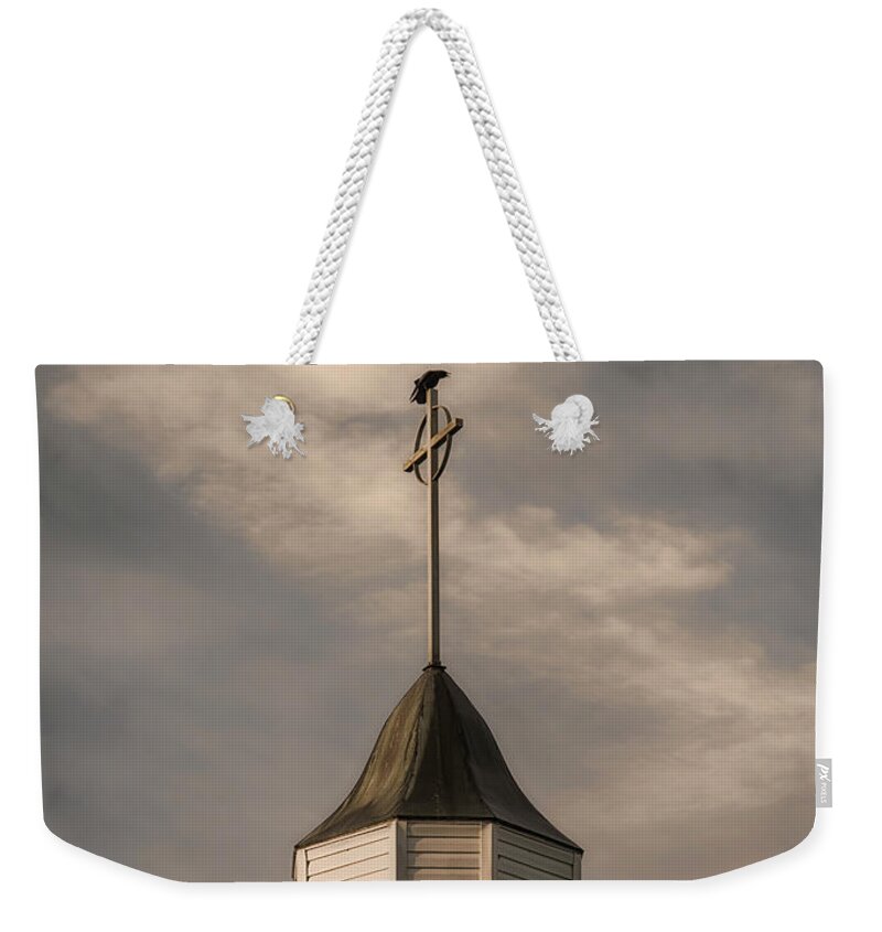 Birds Weekender Tote Bag featuring the photograph Crow on Steeple by Richard Rizzo