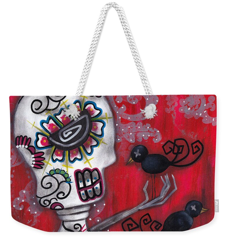 Day Of The Dead Weekender Tote Bag featuring the painting Crow Secrets by Abril Andrade