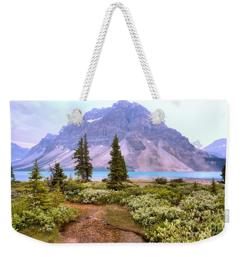 Bow Lake Weekender Tote Bag featuring the photograph Crowfoot Mountain Through The Summer Smoke by Adam Jewell