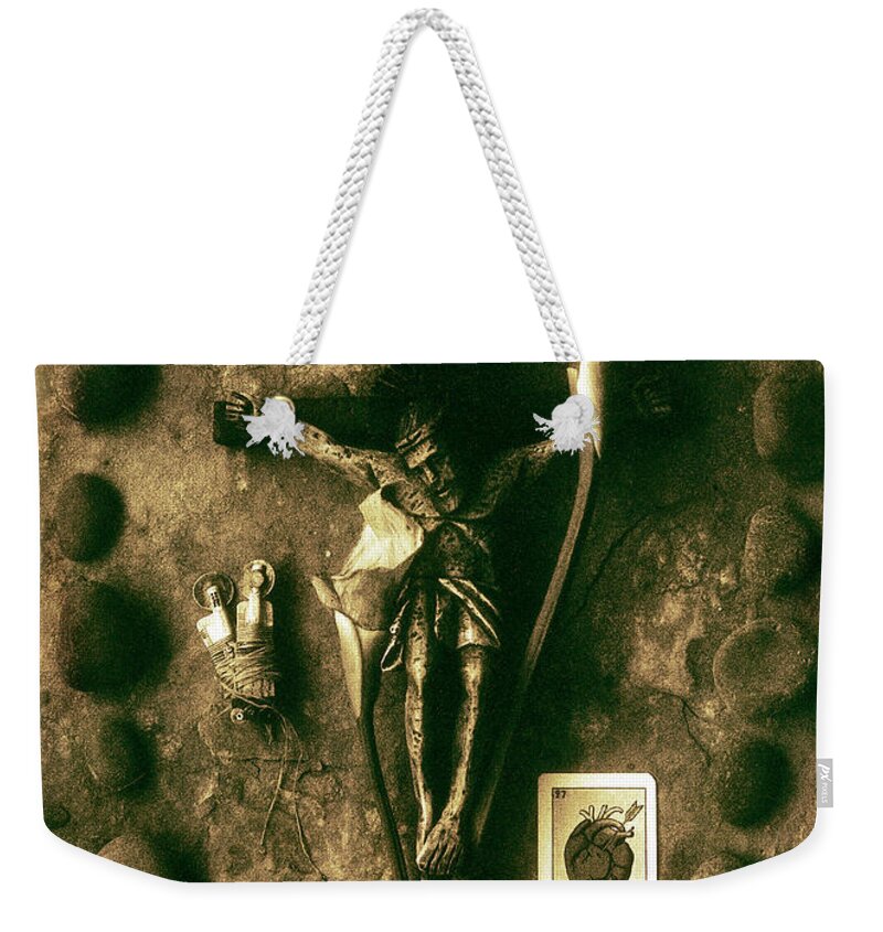 Primitive Art Weekender Tote Bag featuring the photograph Crucifix, The Loss by David Chasey