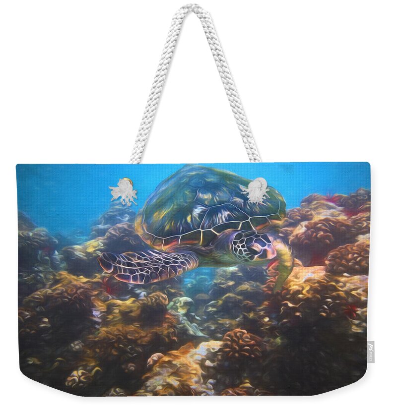 Sea Turtle Weekender Tote Bag featuring the photograph Cruising the Reef by Susan Rissi Tregoning