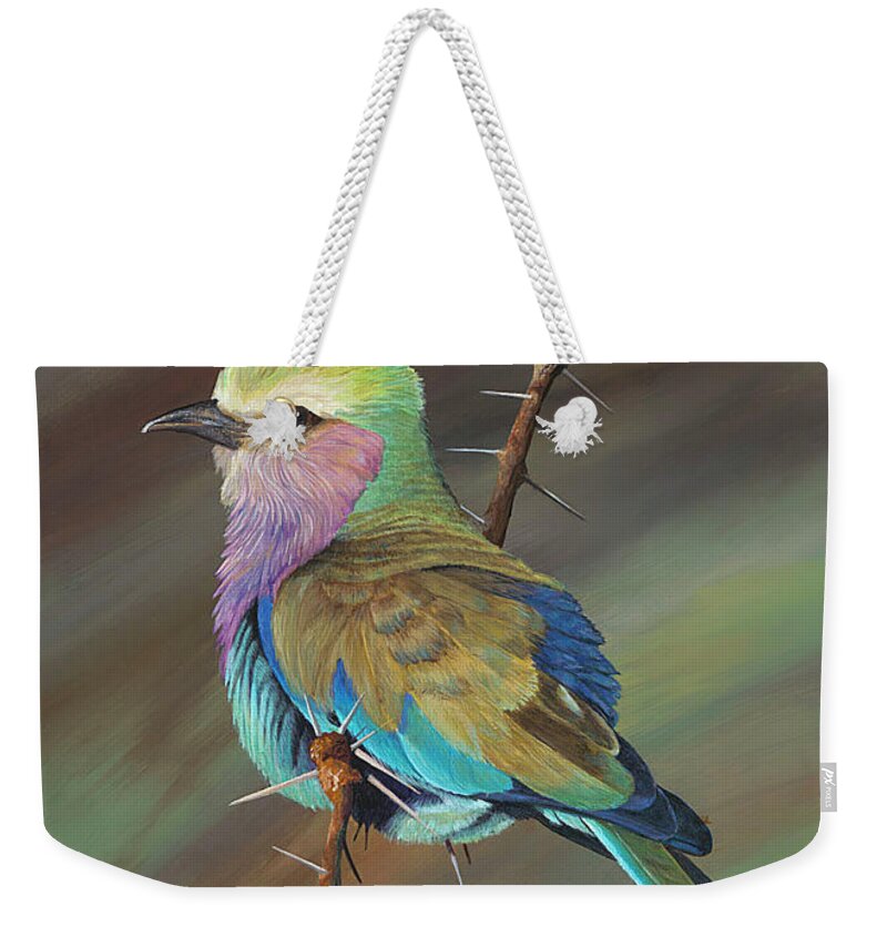 Nature Weekender Tote Bag featuring the painting Crystal's bird by AnnaJo Vahle