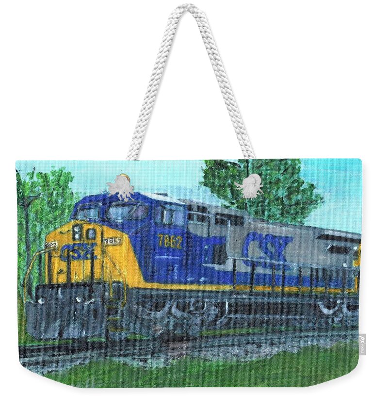 Train Weekender Tote Bag featuring the painting CSX by Cliff Wilson