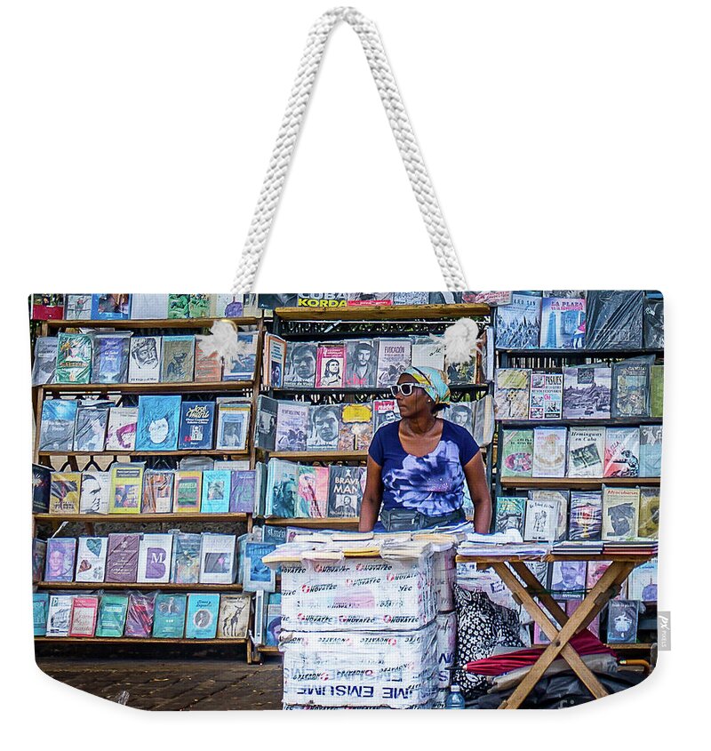 Cuba Weekender Tote Bag featuring the photograph Cuba Book Market by Perry Webster