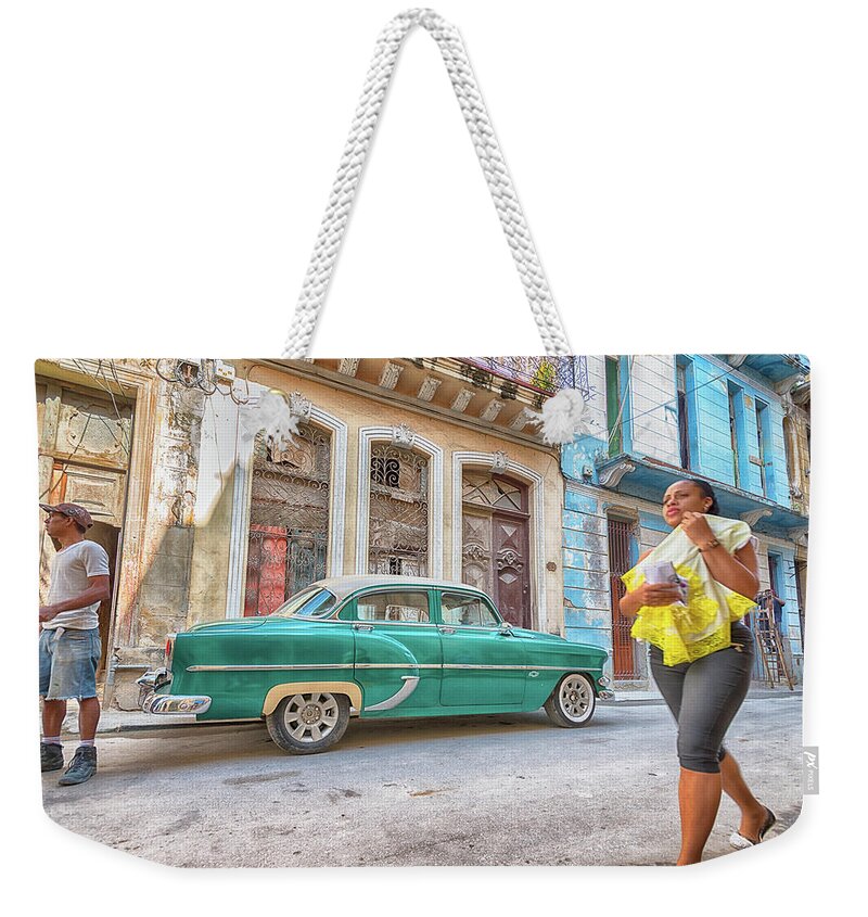 Cars Weekender Tote Bag featuring the photograph Cuban Beauty Everywhere by Bert Peake