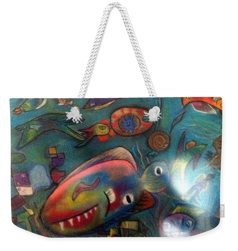 Pastel Weekender Tote Bag featuring the pastel Cubist Fish by Andrew Blitman