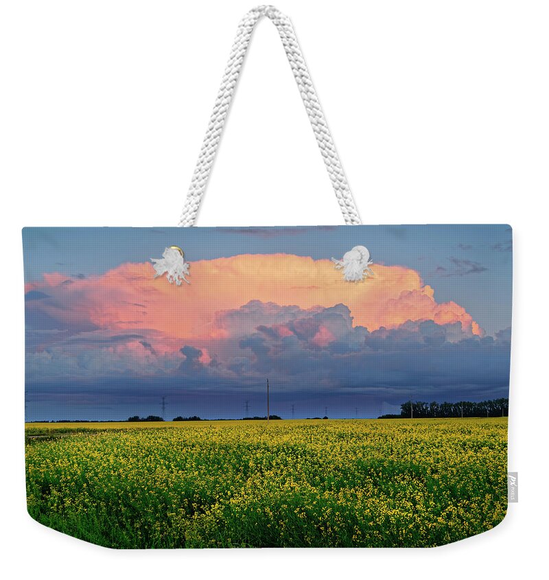 Summer Weekender Tote Bag featuring the photograph Cumulus and Canola by Dan Jurak
