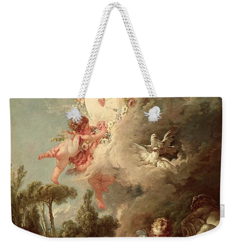 Cupid Weekender Tote Bag featuring the painting Cupids Target by Francois Boucher